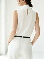 White Linen Cotton Sleeveless Blouse With Eyelet Cutout Details