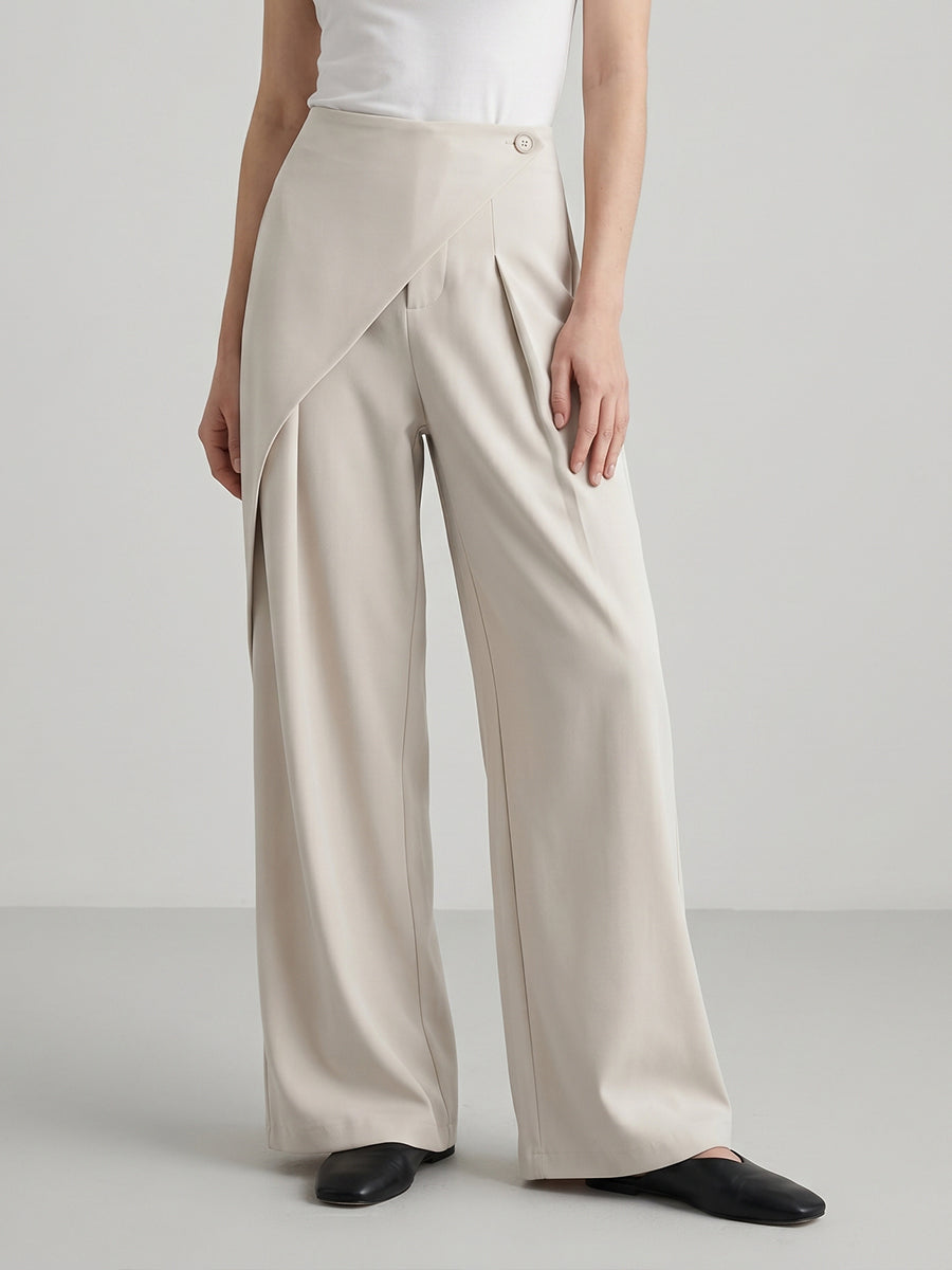 Women's Minimalist High-Waist Asymmetric Flowy Wide-Leg Trousers