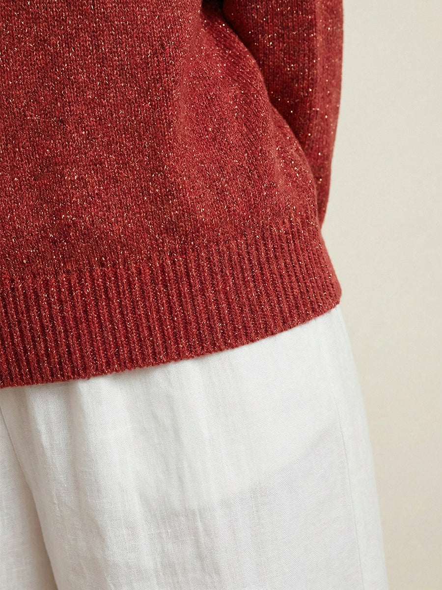 Women's V-neck Solid Color Loose Shiny Sweater