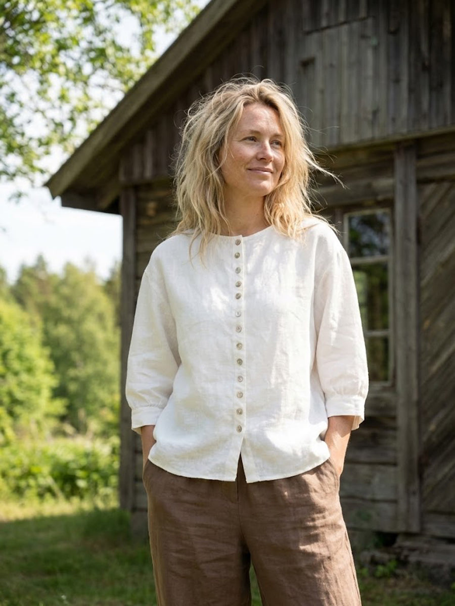 Linen Button-Front Drop Shoulder Shirt