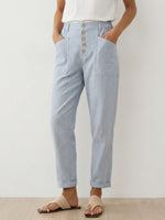 Women's Linen Simple Button Fly Trousers