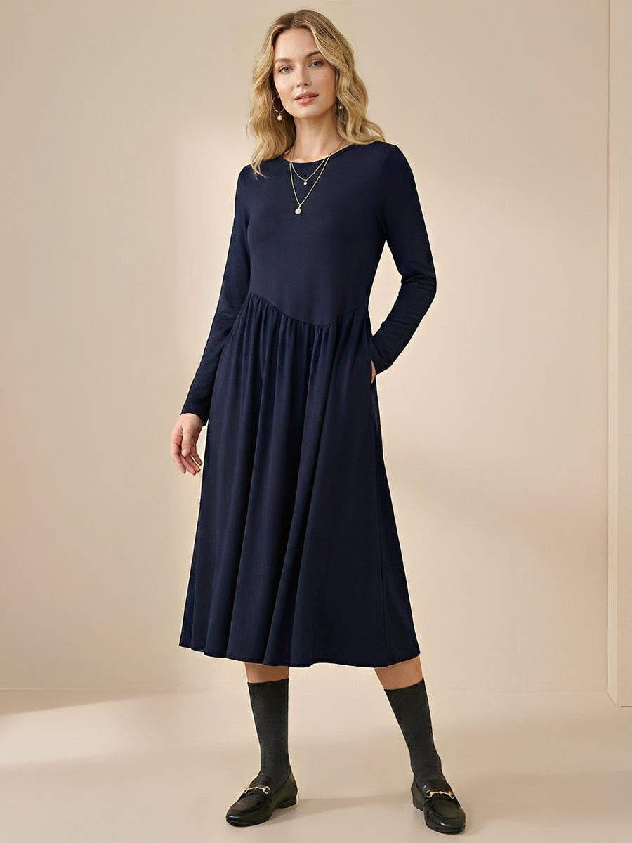 Wool Asymmetric Curved-Cut Maxi Dress CALLIE
