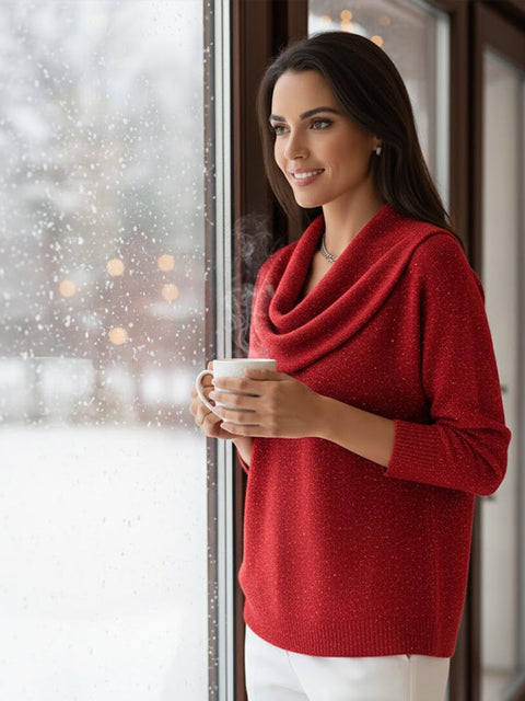 Women’s Elegant Solid Color Loose Shiny Sweater