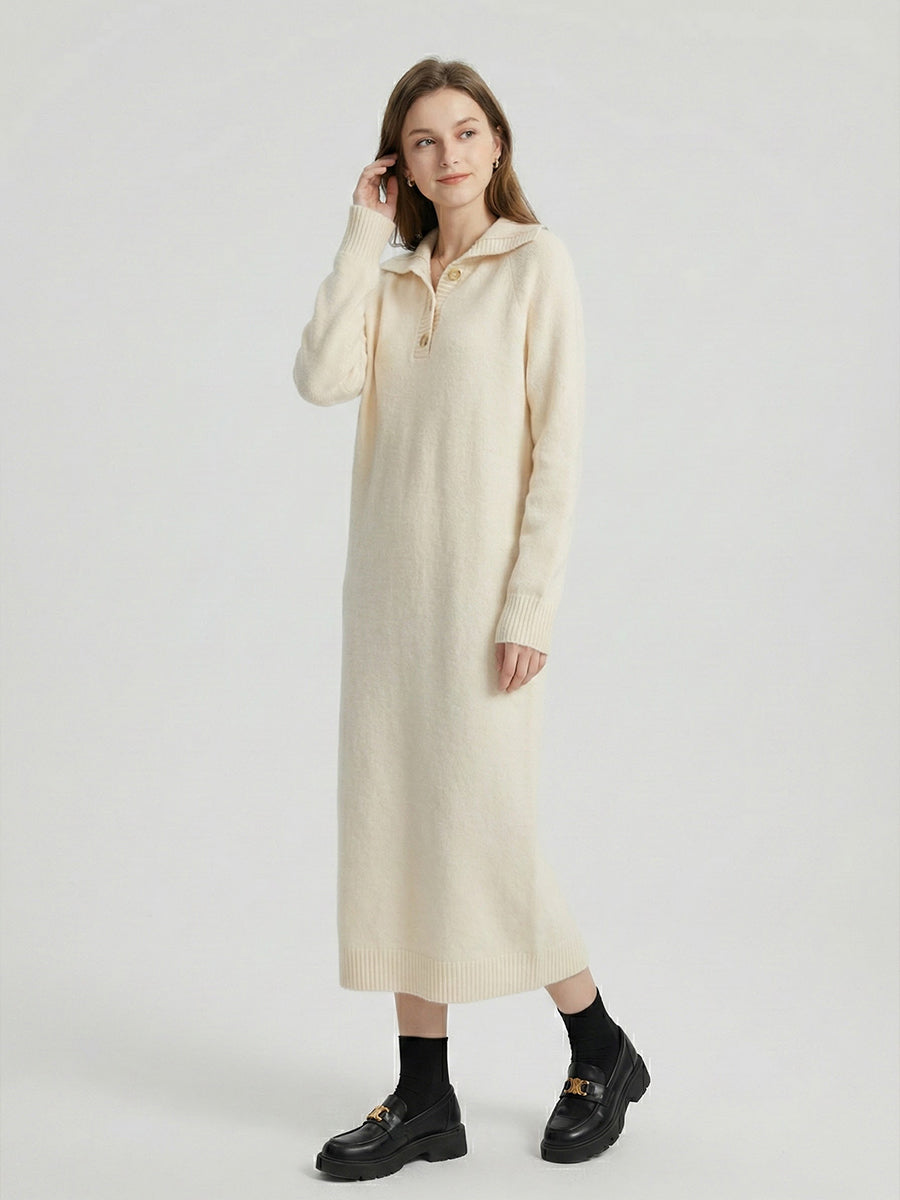 Spring Collared Button Loose Knit Sweater Dress
