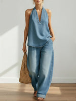 Women's Cozy Minimalist Two-piece Denim Set