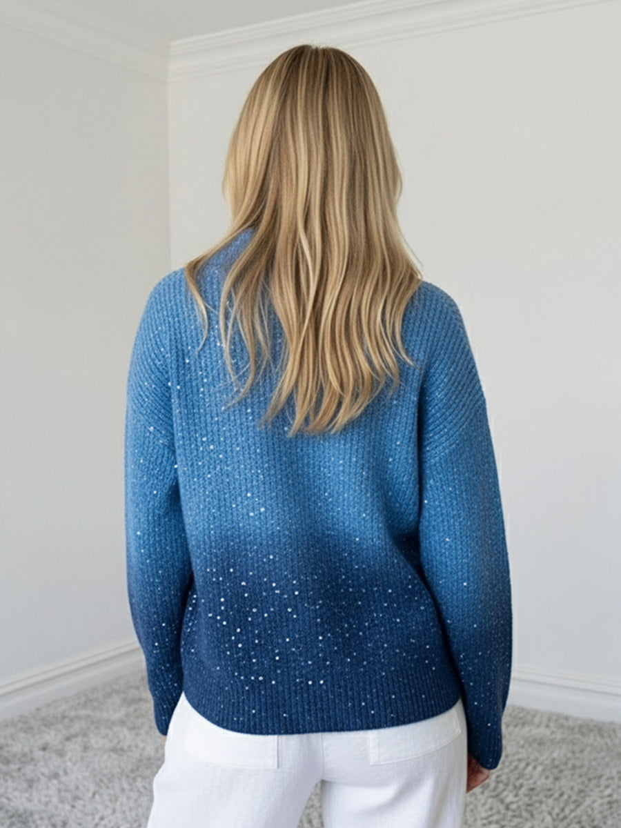 Women's Dreamy Starry Sky Gradient Polo Collar Knit Sweater Top