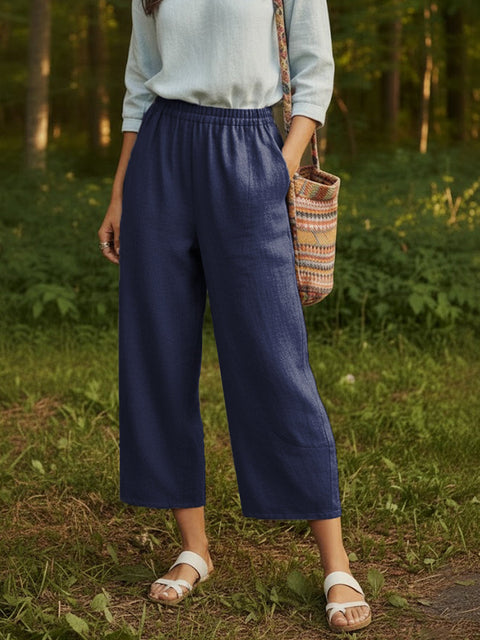 Linen Classic Ankle Pants Navy blue / S