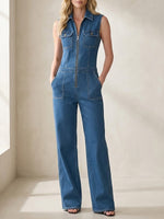 Women's Casual 100% Cotton Zip-up Denim Jumpsuit