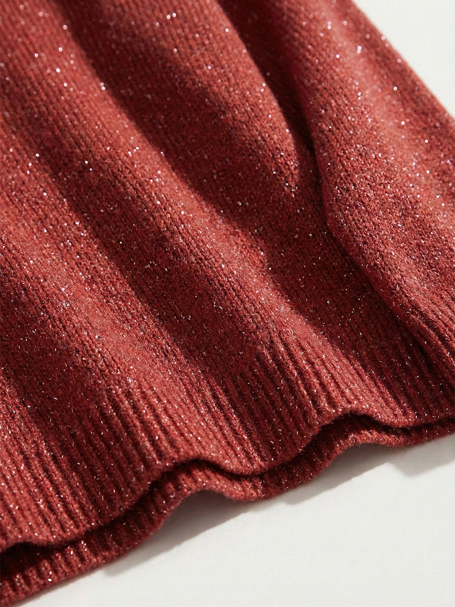 Women's Shiny Henley Neck Solid Color Sweater Top