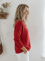 Women's Shiny Henley Neck Solid Color Sweater Top