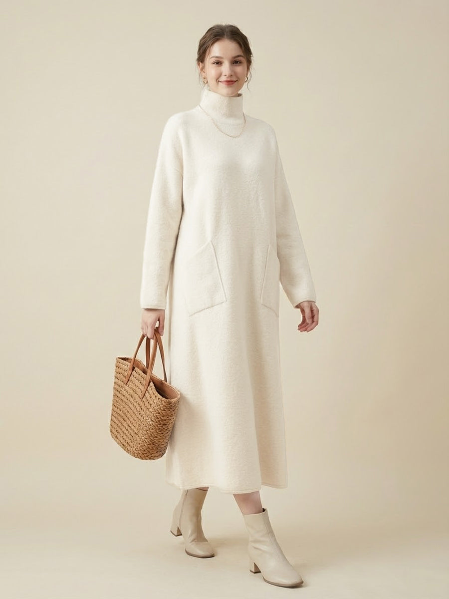 Spring Turtleneck Loose Woolen Dress