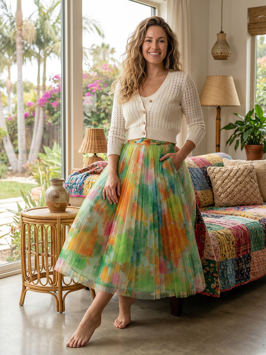 Mother’s Day Watercolor Mesh Maxi Skirt – Soft, Elegant & Timeless