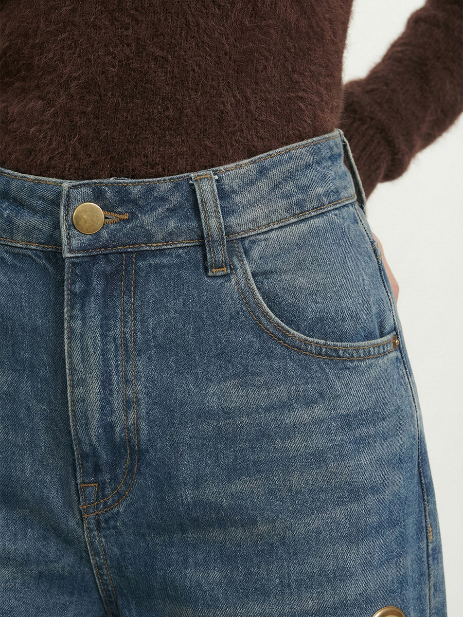 Women's Grommet-Detail Wide-Leg Jeans – Bold Style, Comfortable Fit