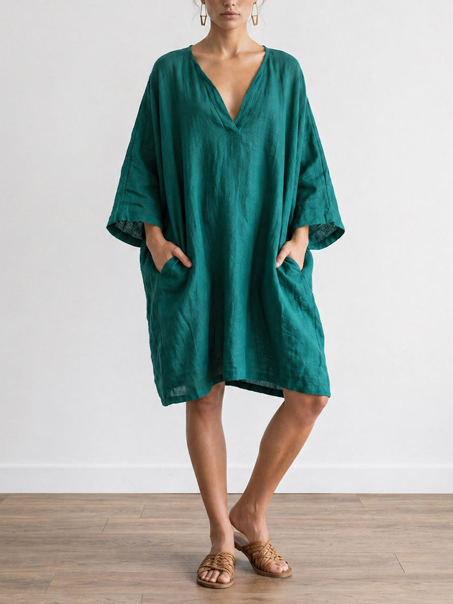 Loose-fit Casual Plus Size Linen And Cotton Dress