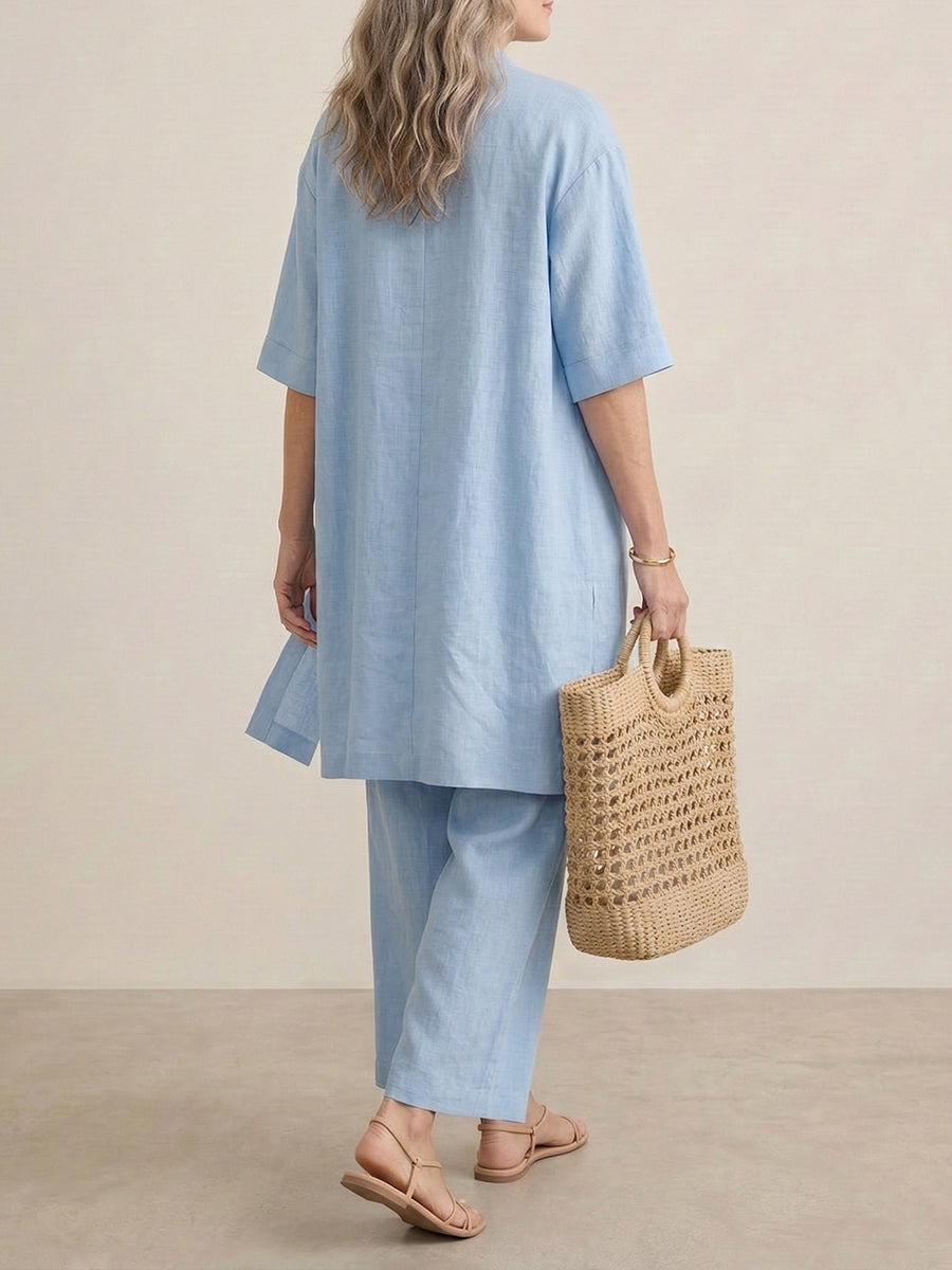 FIORACHIC Minimalist Cotton Linen 3-Piece Set – Relaxed Everyday Outfit