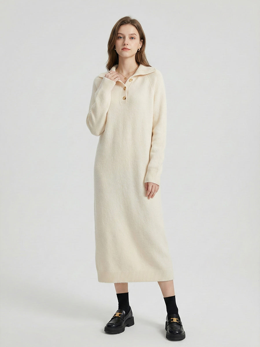 Spring Collared Button Loose Knit Sweater Dress