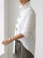 Womens Elegant Stand-collar Metal Buttons Cotton Linen Blouse