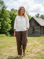 Linen Button-Front Drop Shoulder Shirt