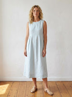 Linen Sleeveless Shoulder Button Midi Dress