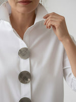 Womens Elegant Stand-collar Metal Buttons Cotton Linen Blouse