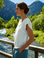 Linen Crescentt Collar Flutter Sleeve Top