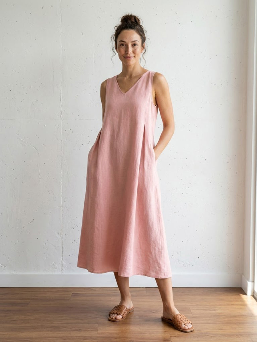 Linen Sleeveless A-Line Maxi Dress