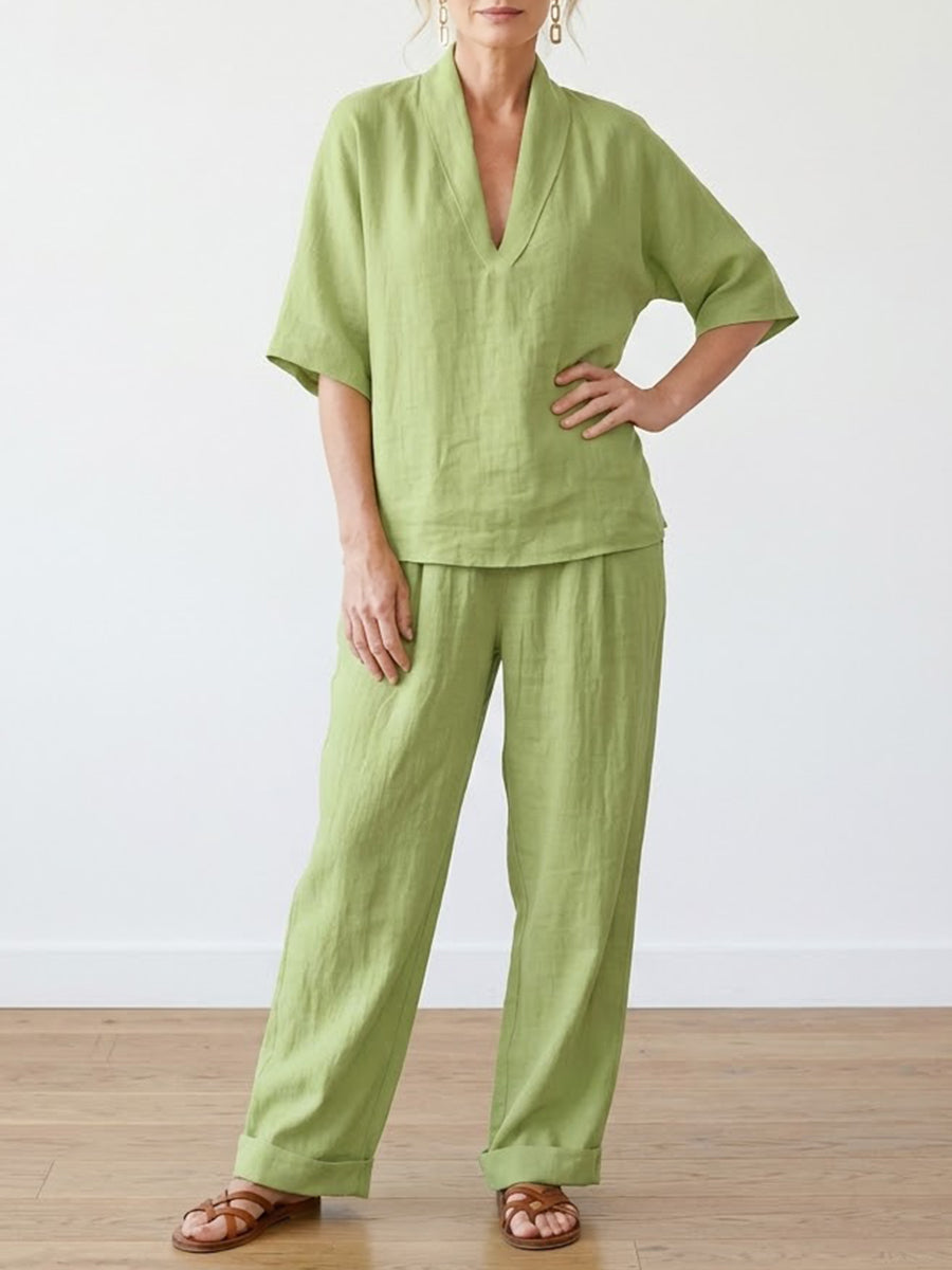Casual And Cozy Minimalist Linen Two-piece Set for Women