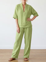 Casual And Cozy Minimalist Linen Two-piece Set for Women