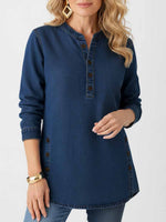 Women's V-neck Long-sleeved Casual Button-up Loose Denim Top