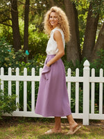 Linen Checked Elastic Waist Skirt