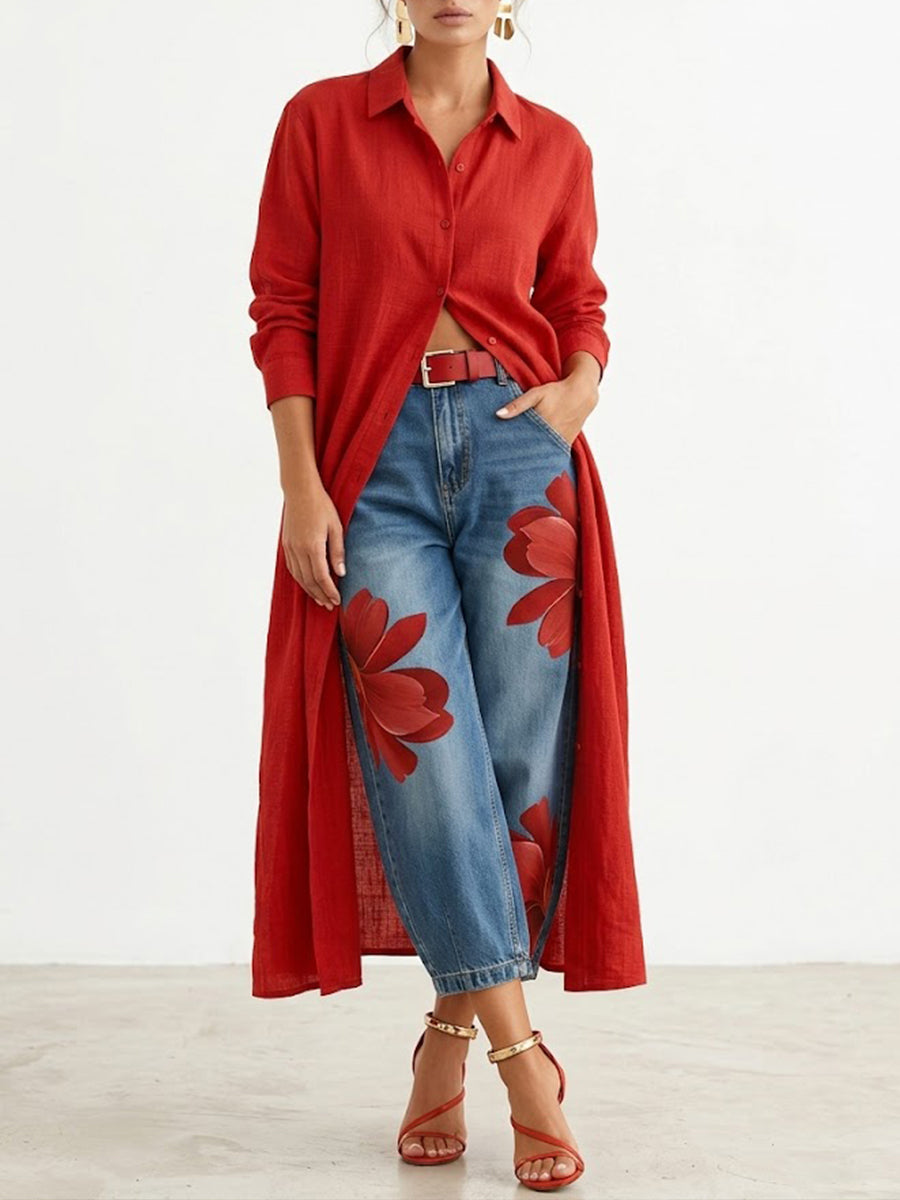 Casual Linen And Cotton Shirt Dress