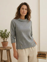 Women's Linen Gingham Checked Round Soft-Fold Collar Top