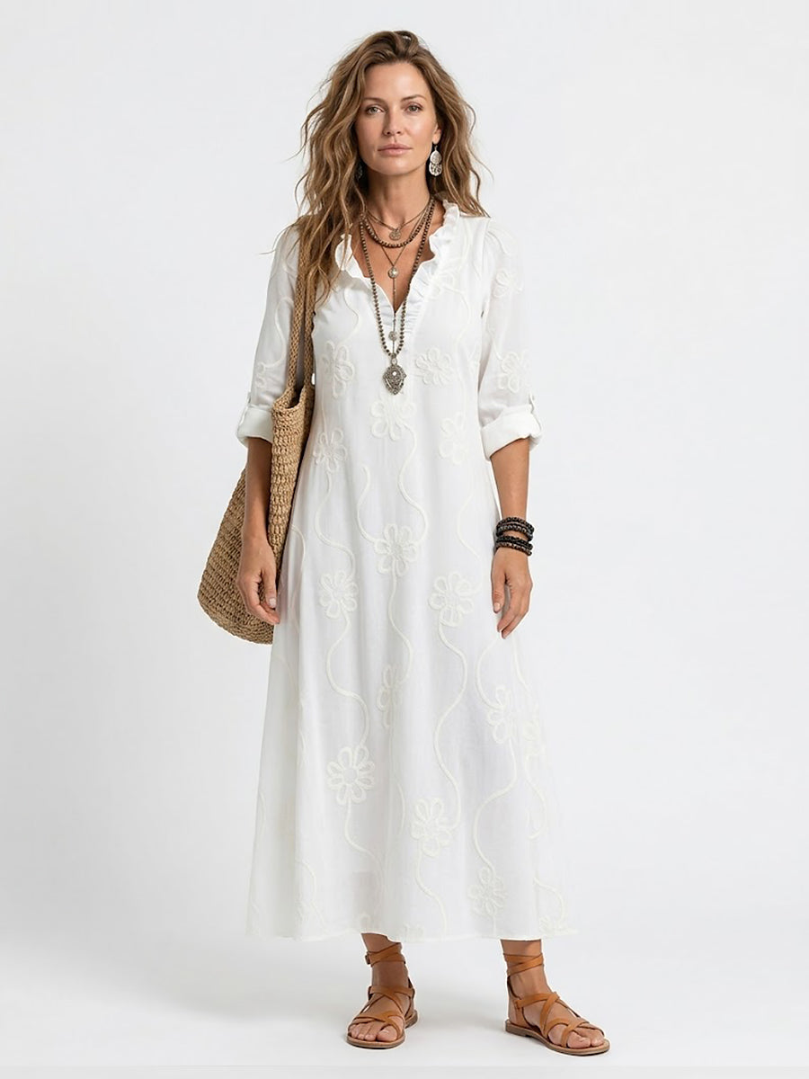 Women's Retro Ruffled Collar Floral A-line Dress