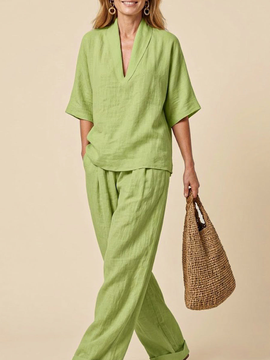 Casual And Cozy Minimalist Linen Two-piece Set for Women