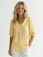 Women’s Vintage Peter Pan Collar Embroidered Floral Shirt