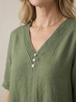 Linen V-Neck Double-Layer Midi Dress