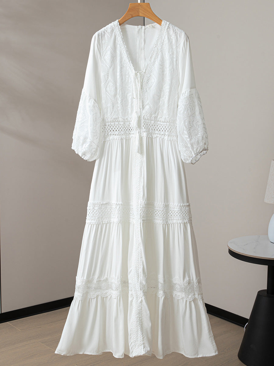 Mid-sleeve Openwork Embroidered Dress