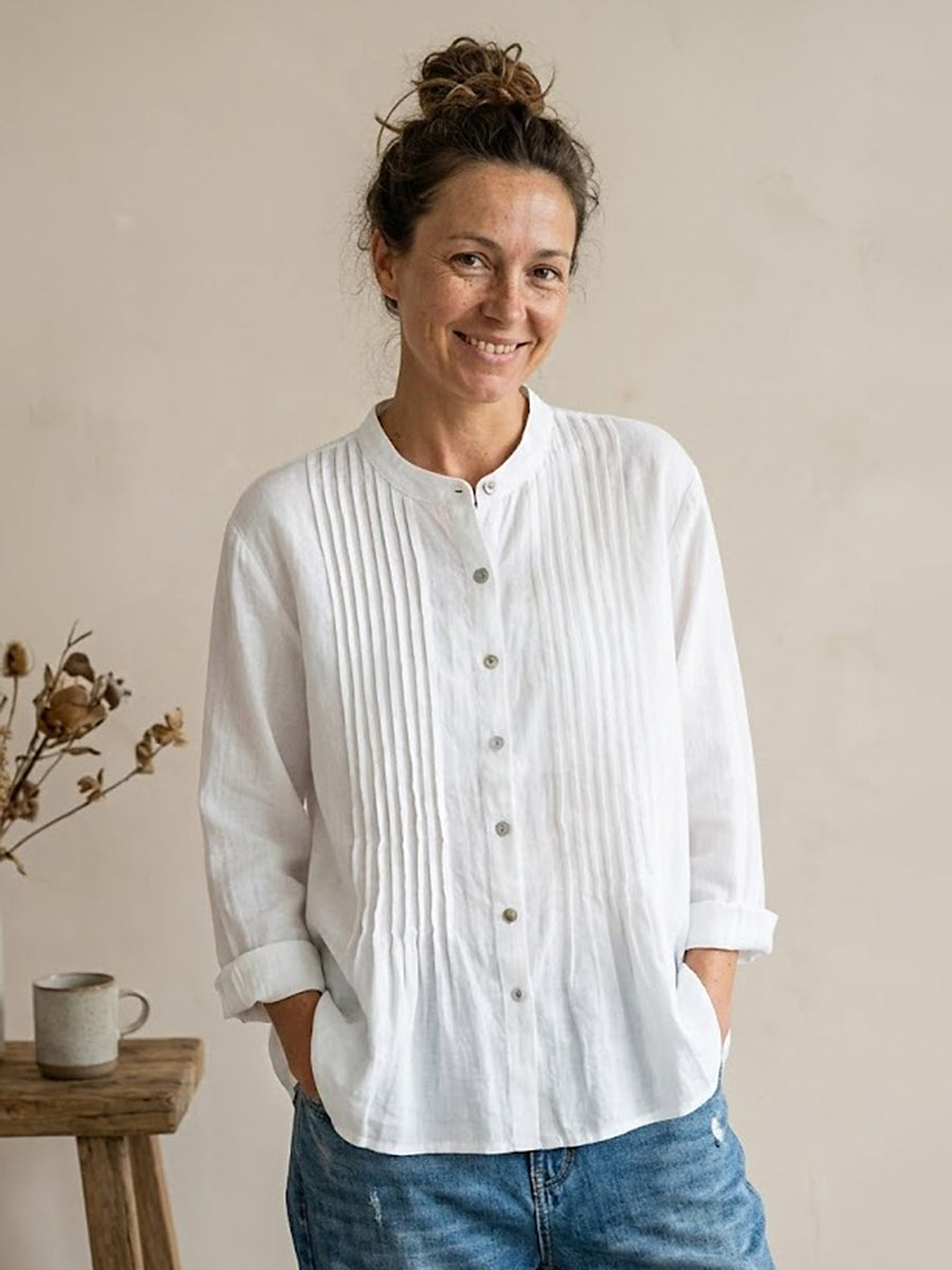 Women's Casual Cotton And Linen Pleated Shirt