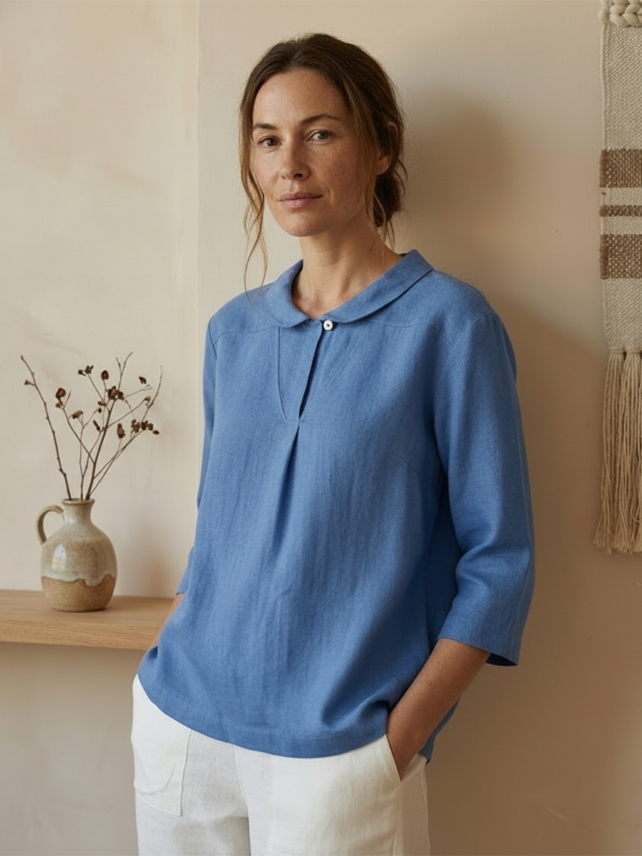 Women's Linen Shawl V-Neck Half Sleeve Top