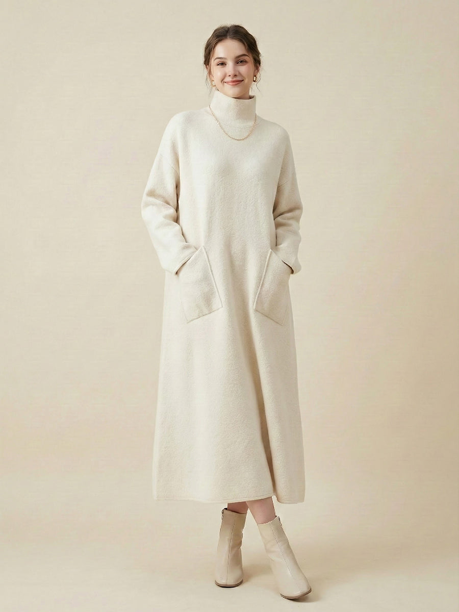 Spring Turtleneck Loose Woolen Dress