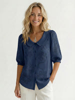 Women’s Vintage Peter Pan Collar Embroidered Floral Shirt