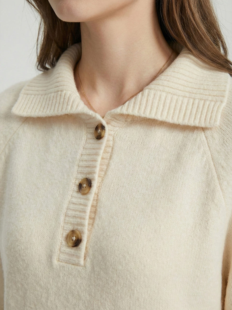 Autumn/Winter Collared Button Loose Knit Sweater Dress