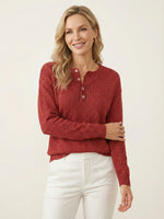 Women's Shiny Henley Neck Solid Color Sweater Top