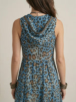 Women's Retro Casual Green Leopard Print Art Hooded Midi Dress