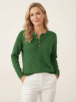 Women's Shiny Henley Neck Solid Color Sweater Top