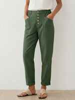 Women's Linen Simple Button Fly Trousers