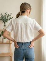 Women's Lapel Short-sleeved Casual Loose Pleated Cotton And Linen Shirt