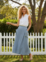 Linen Checked Elastic Waist Skirt Ocean Cream / S