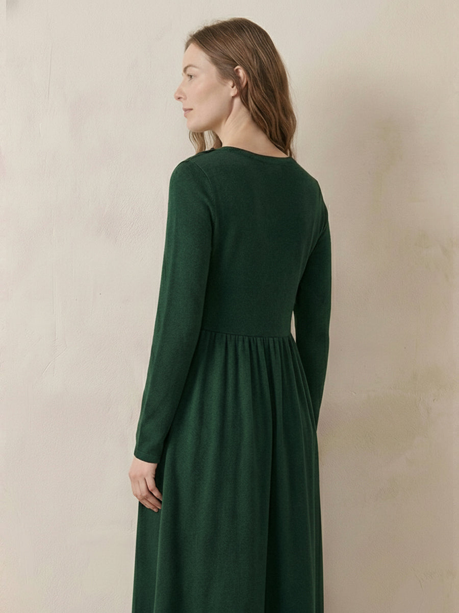 Wool Layered Neck Pleated Maxi Dress BILLIE