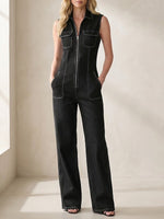 Women's Casual 100% Cotton Zip-up Denim Jumpsuit